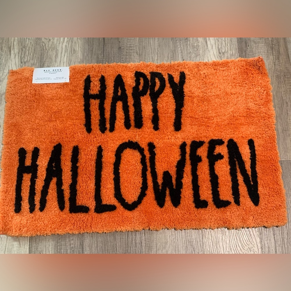 New Orange Happy Halloween Rae Dunn shag bath mat, rug